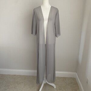 Womens XL Grey Sheer Straight Front Long Duster Jacket Formal